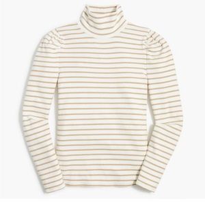 J. Crew Puff-sleeve sparkle stripe turtleneck